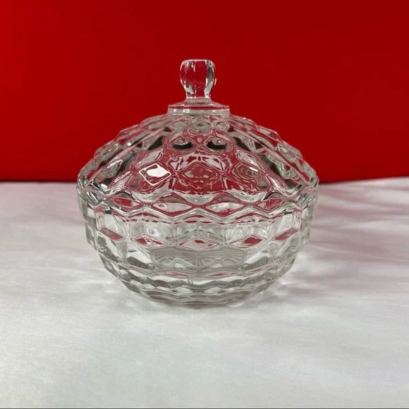 VINTAGE CLEAR FOSTORIA AMERICAN GLASS COVERED CANDY DISH BOWL - Picture 2 of 8
